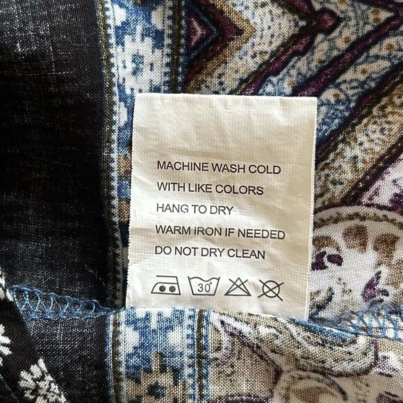 Velzera Mini Dress Women M Blue Multi Paisley TieBack Boho Peasant Gypsy Cottage - Picture 5 of 16